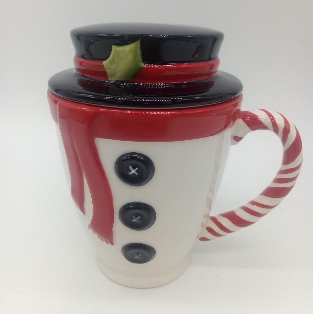 Hallmark Christmas Snowman Mug Cup w Top Hat Lid C